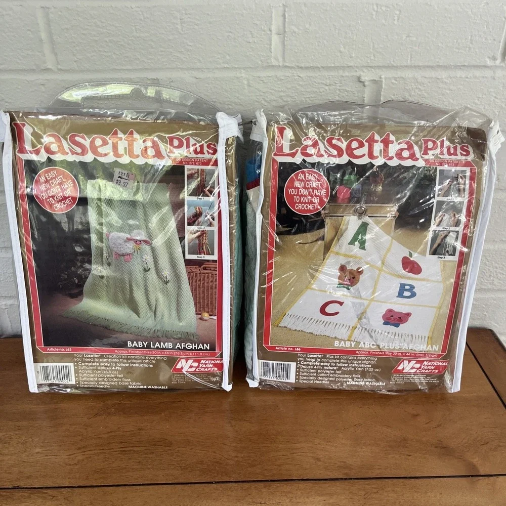 Lot Lasetta Plus Baby Lamb Afghan Crochet & Baby ABC Plus Cat Bear Afghan